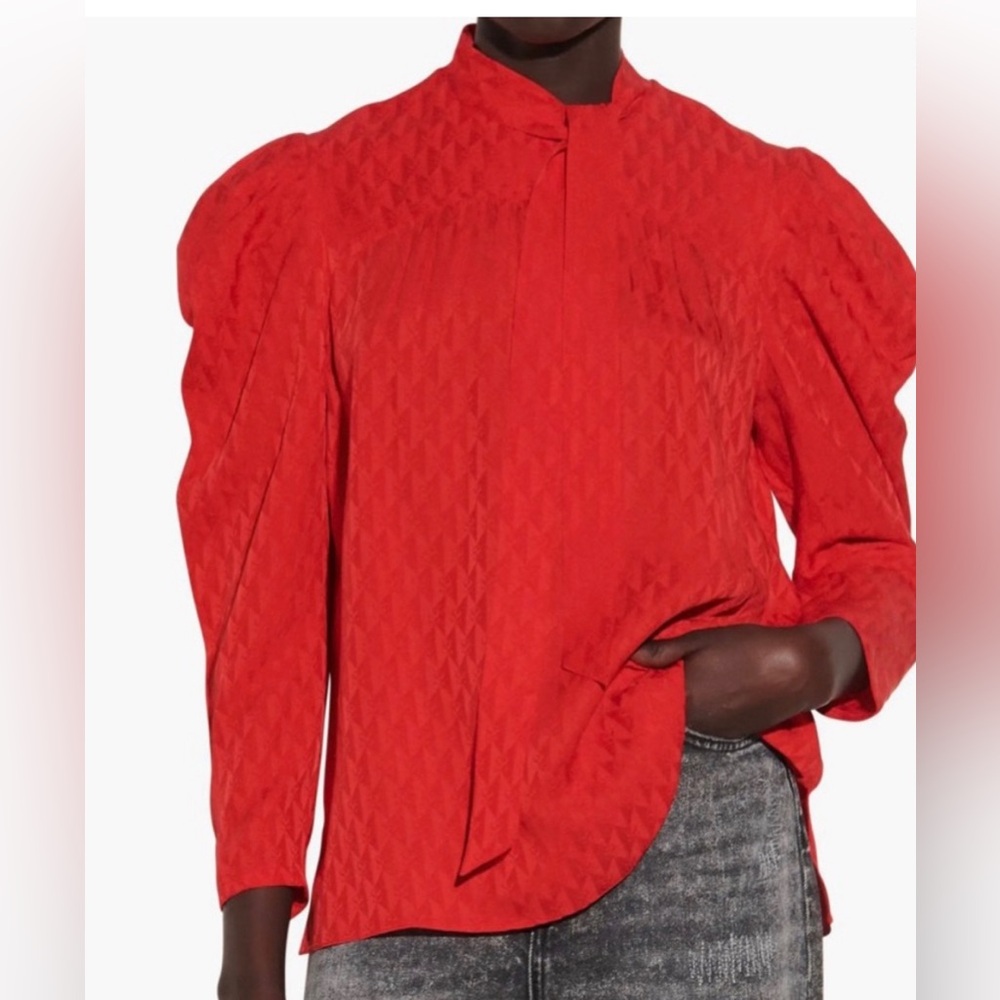 Sandro Paris All-over Logo Puff Sleeve Blouse Sz. 0